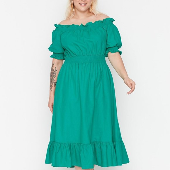 Trendyol Dresses & Skirts - NEW PLUS SIZE CURVE OFF SHOULDER SUMMER MIDI DRESS TBBSS22EL1634